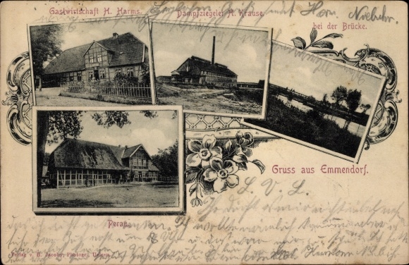 Ak Emmendorf in der Lüneburger Heide, Dampfziegelei Krause, Gastwirtschaft H. Harms, Brücke, Peran