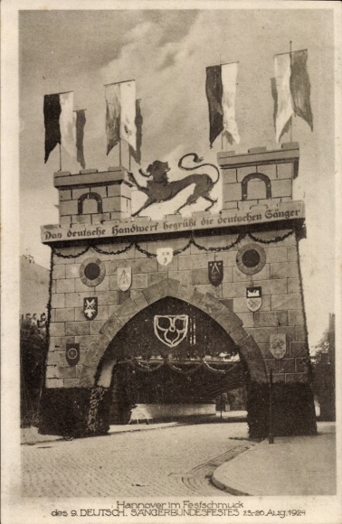 PC Hannover, 9th German Singers' Festival 1924, festive decorations, city coat of arms
