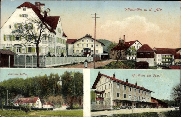 PC Wiesmühl on the Alz Engelsberg in Upper Bavaria, street section, Inn zur Post, summer cellar