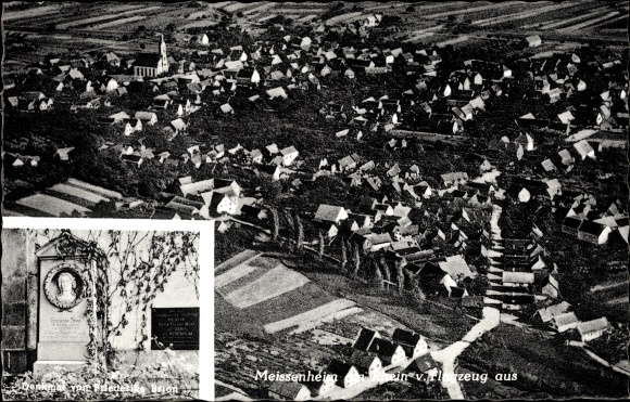 PC Meissenheim am Rhein, aerial photograph, overall view, monument Friederike Brion