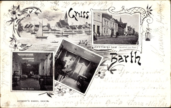 Postcard Barth on the Baltic Sea, Bielenberg&#39;s local, wine salon, pastry shop