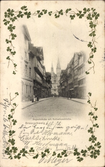 Ak Braunschweig in Niedersachsen, Hegenbrücke, Katharinenkirche, Kleeblätter