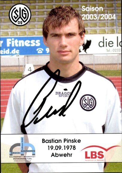 Autograph card footballer Bastian Pinske, SG Wattenscheid 09, autograph