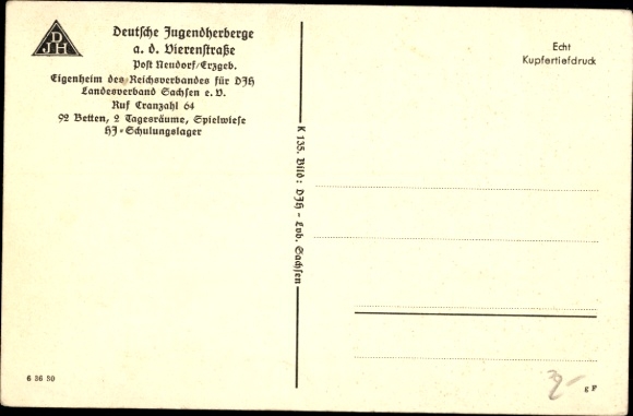 Postcard Neudorf Sehmatal in the Ore Mountains, German Youth Hostel on Vierenstraße