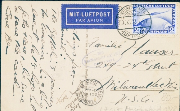 KP podróż po Ameryce 1928, LZ 127 Graf Zeppelin, Friedrichshafen Nowy Jork, poczta lotnicza