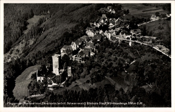 Postcard Bad Teinach Zavelstein in the Black Forest, aerial photograph with Zavelstein ruins
