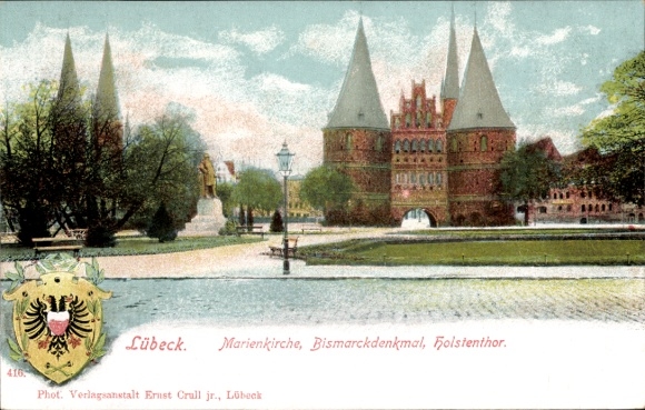 PC Hanseatic City of Lübeck, St. Mary's Church, Bismarck Monument, Holstenthor, colored