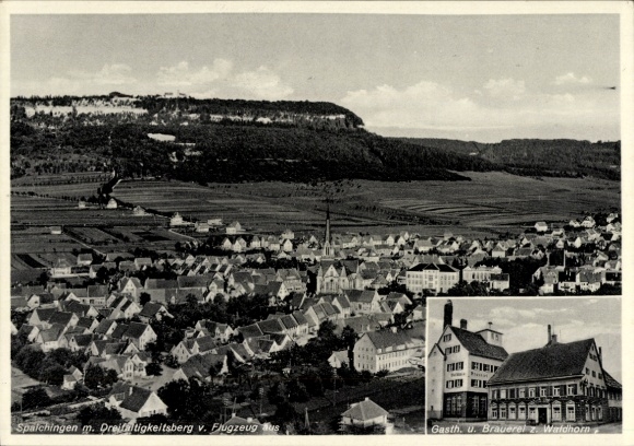 Postcard Spaichingen in Württemberg, Dreifaltigkeitsberg, aerial photograph, Gasth. u. Brauerei zum Waldhorn