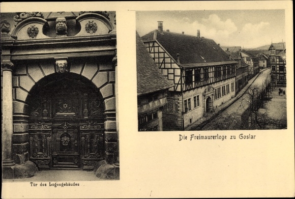 Postcard Goslar am Harz, The Masonic Lodge, entrance door