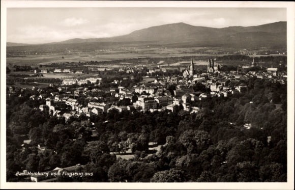 Postcard Bad Homburg vor der Höhe Hesse, aerial view of cityscape, mountains in the background