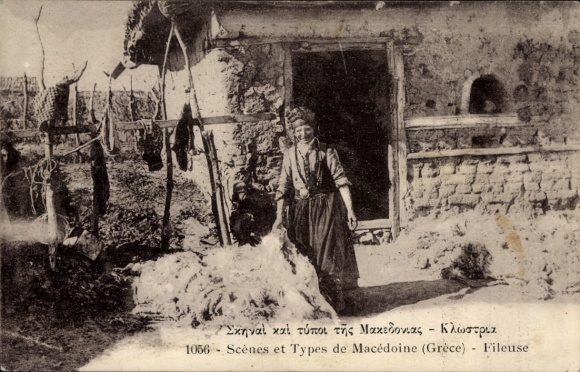 CPA Grèce, Scenes et Types de Macédoine, Fileuse