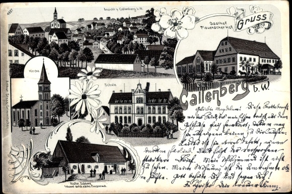 Chromo-Litho Callenberg in the Zwickau district, Plauenscher Hof inn, school, church