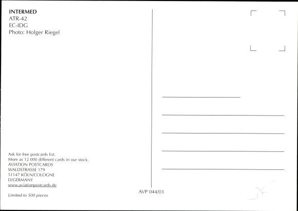 Postcard Spanish passenger plane, InterMed, ATR 42, EC IDG