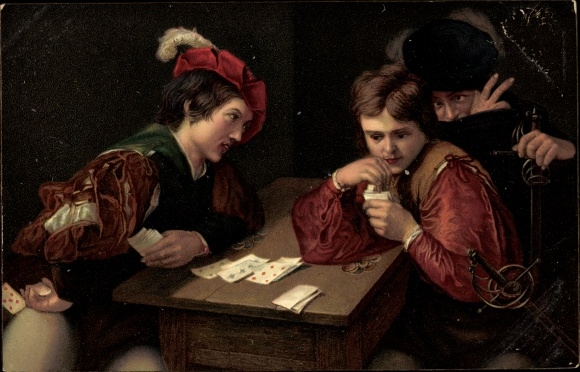 Künstler Ak da Caravaggio, Michelangelo, Der Falschspieler, Kartenspiel