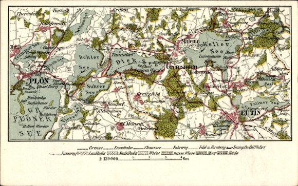 Landkarten Ak Eutin in Ostholstein, Dieksee, Keller See, Suhrer See, Plön