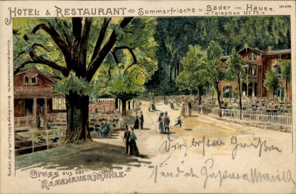 Postcard Rabenau in the Ore Mountains, hotel & restaurant, summer resort, indoor swimming pools, large crowds...
