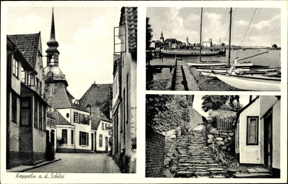 Ak Kappeln an der Schlei, Straßenpartie, Partie am Hafen, Treppen