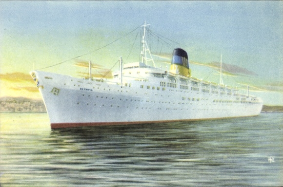 Artystyczna pocztówka Parowiec TSS Olympia, linia grecka