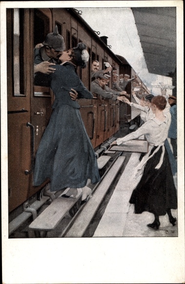 Artist PC Wennerberg, Bruno, The Kiss, Farewell at the Train Station, Soldiers, War Exit, WWI