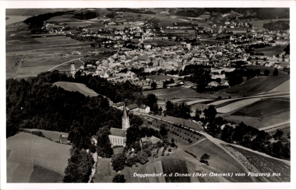 Postcard Deggendorf in the Bavarian Forest Lower Bavaria, aerial photograph