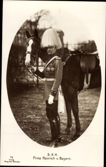 Postcard HRH Prince Henry of Bavaria, portrait, uniform, horse