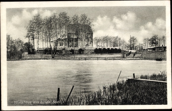 Postcard Linde in the Mark Löwenberger Land, Tavern on Linde-See, owner Hugo Steinborn