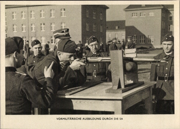 Postcard Pre-military training by the SA, shooting practice, rifle