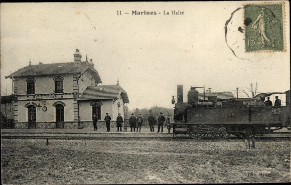 Postcard Marines Val d&#39;Oise, La Halte, Station, railway
