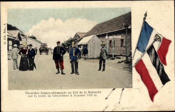Postcard Col de la Schlucht Vosges, Frontiere Franco Allemande, Col de la Schlucht
