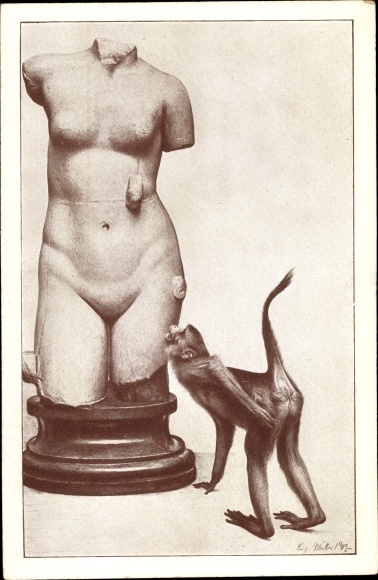 Artist PC Müller, Richard, In brightest enthusiasm, monkey, sculpture, torso of a woman