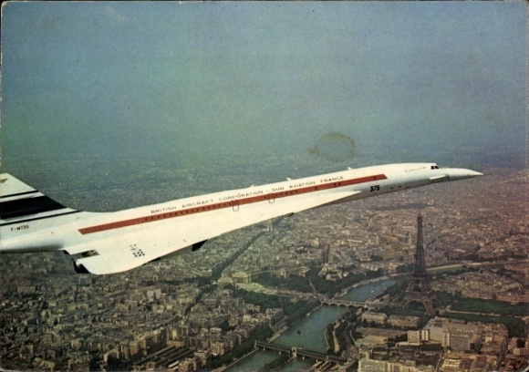 Postcard Supersonic passenger aircraft Concorde over Paris