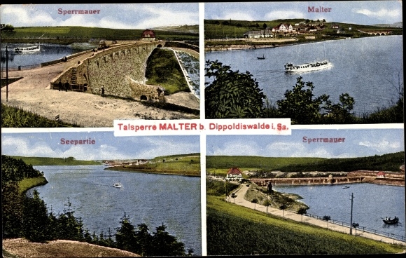 Postcard Malter Dippoldiswalde in the Eastern Ore Mountains, barrier wall, lake party