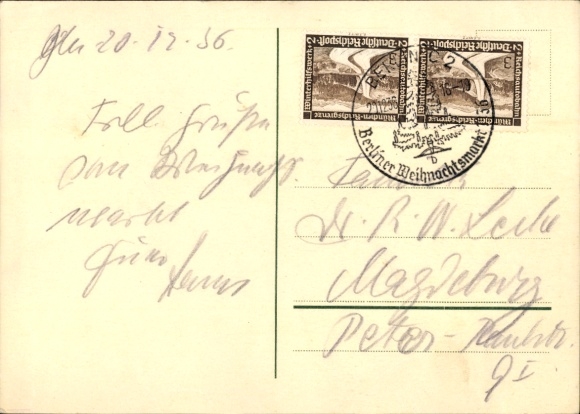 Coat of arms Postcard Berlin Mitte, Christmas market in the Lustgarten, Christmas tree