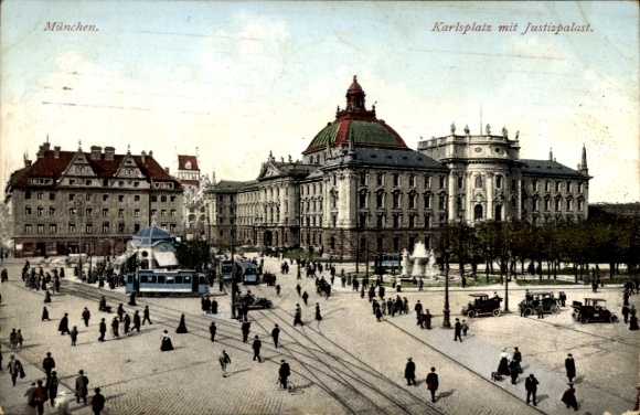 Postcard Munich, Karlsplatz, Palace of Justice