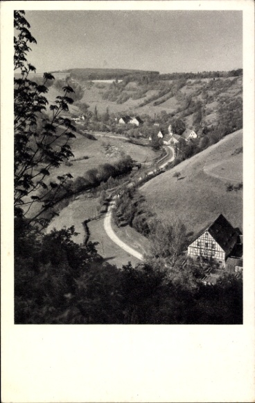 Ak Gotha in Thüringen, Schöne Landschaft, hügelige Umgebung, fließender Fluss, s/w Fotografie