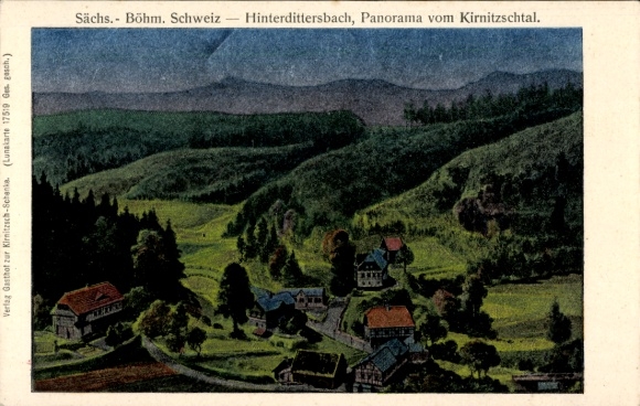 Postcard Zadní Jetřichovice Hinterdittersbach Jetřichovice Dittersbach Reg Aussig, Panorama, Kirnitzschtal