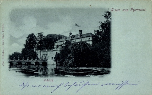 Postcard Bad Pyrmont in Lower Saxony, Schlofi, architecture, water, forest,