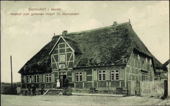 Postcard Selmsdorf in Mecklenburg, Gasthof zum goldenen Hirsch