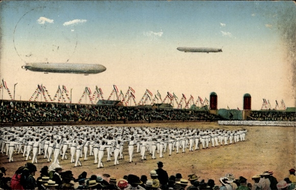 Postcard Leipzig in Saxony, XII. German Gymnastics Festival 1913, Airships, No. 7 The Gymnastics Field