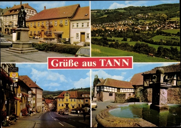 Postcard Tann in the Rhön East Hesse, market square, castle fountain, street, panorama
