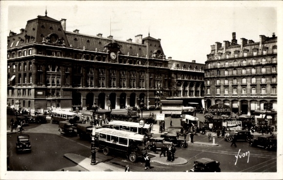 Postcard Paris IX Opéra, Gare Saint-Lazare, historical architecture, traffic scene, street life