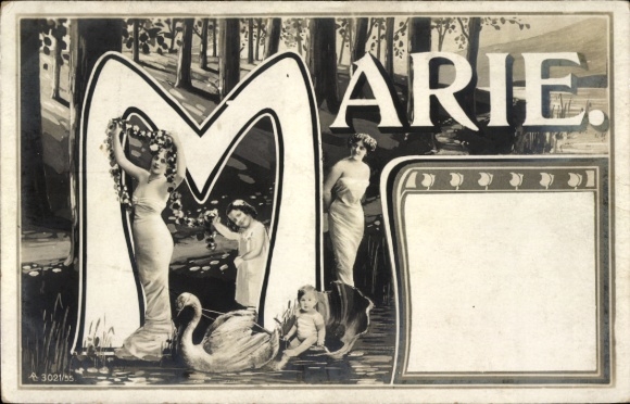 Letters Postcard Male first name Max, women, children, swan