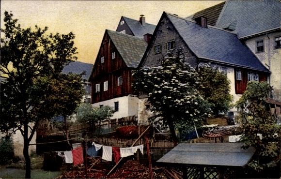 PC Altenberg in the Eastern Ore Mountains, houses seen from the garden, Nenke and Ostermaier 205 3438