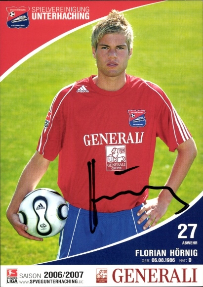 Autograph card footballer Florian Hörnig, SpVgg Unterhaching, autograph