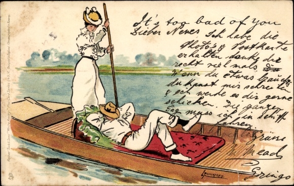 Artist Postcard Thackeray, Lance, Woman and Man in a Gondola