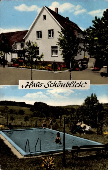 Postcard Odenspiel Reichshof in the Oberbergisches Land, Haus Schönblick, swimming pool