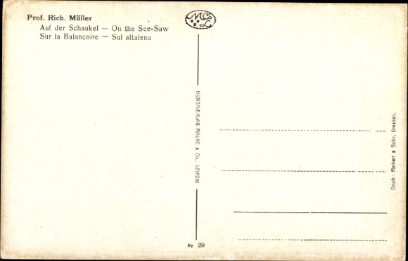 Artist Postcard Müller, Richard, On the Swing, Female Nude, Dancing Bear
