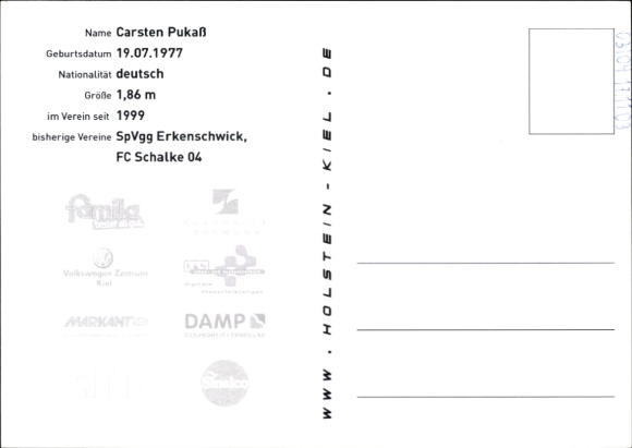 Autograph card footballer Carsten Pukaß, Holstein Kiel, autograph