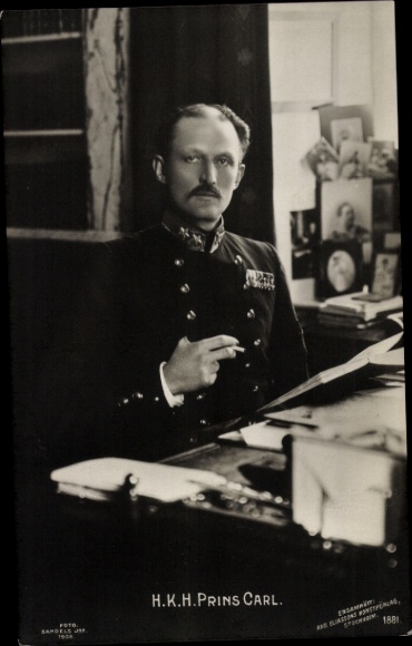 Postcard Prince Carl of Sweden, study