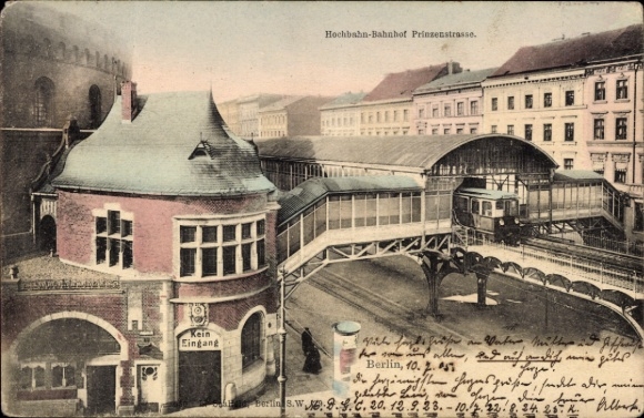 Postcard Berlin Friedrichshain Kreuzberg, Prinzenstraße elevated railway station